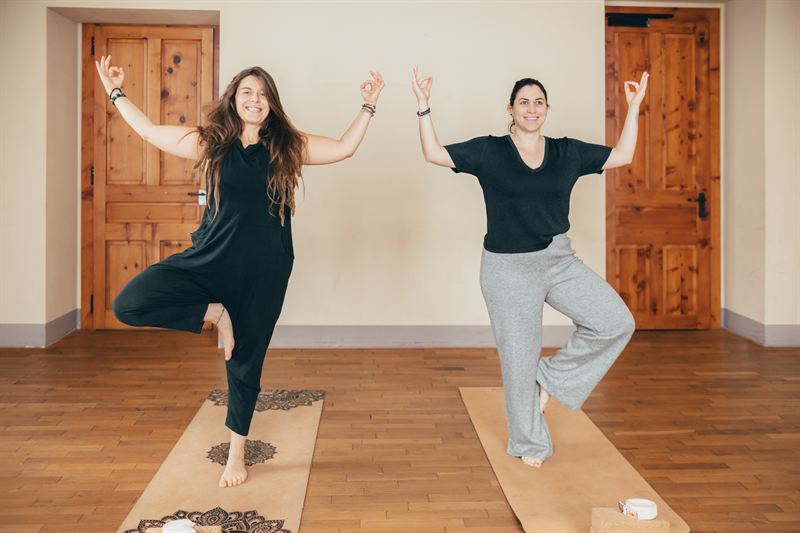 Deux pratiquantes en posture de l’arbre pendant un cours