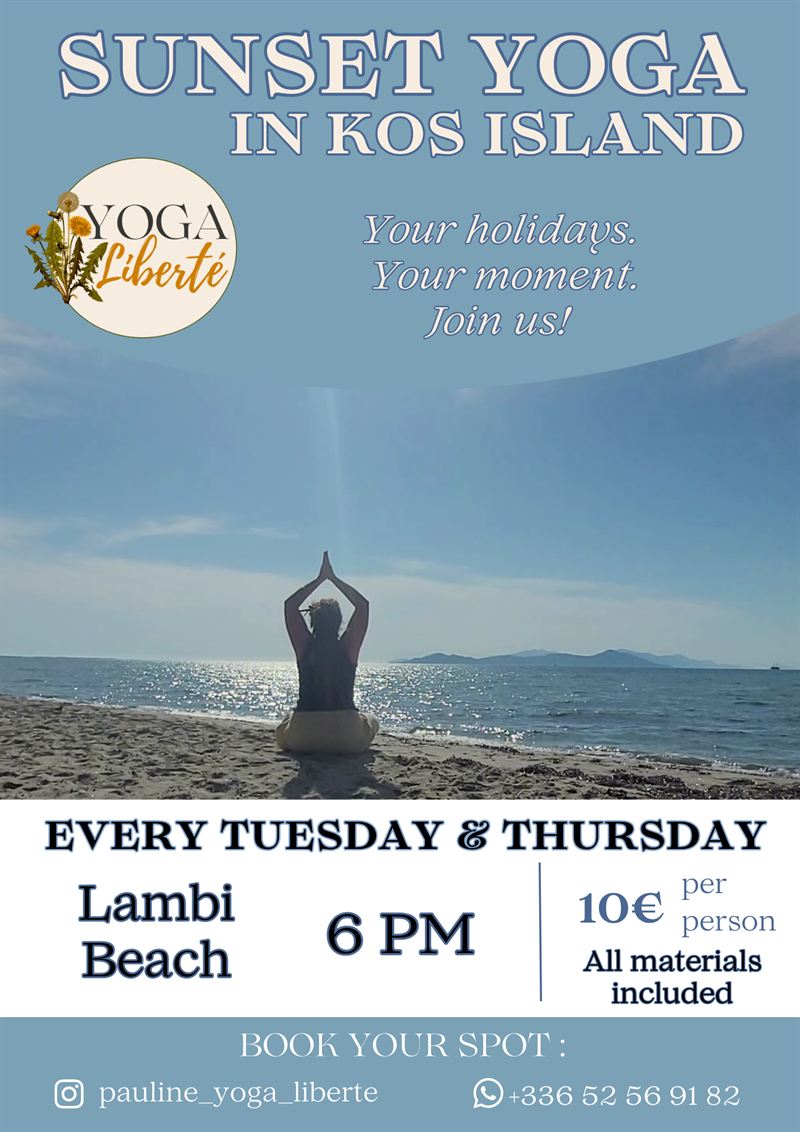 “Sunset Yoga in Kos Island” poster, on Lambi beach