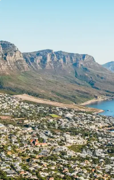 Aerial view of Cape Town, its mountains and the ocean