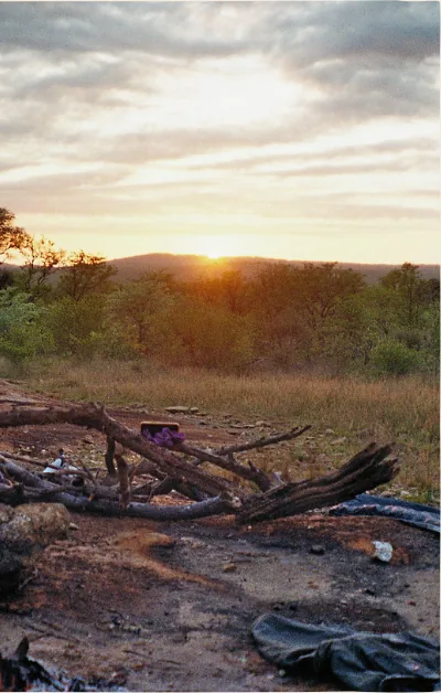 Campfire at sunset in the bush